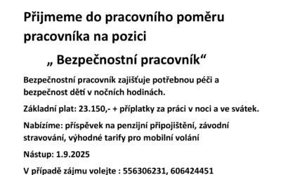Přijmeme do pracovního poměru „Bezpečnostní pracovník“